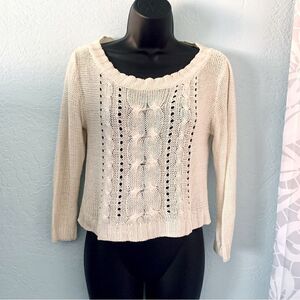 Zebra Cream Cable Knit Cropped Scoop Neck Sweater Size Small
